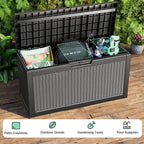 DRATO 60 Gallon Deck Box, Waterproof Resin Large Outdoor Storgae Box for Patio Furniture, Patio Cushions, Gardening Tools, Pool Supplies, Lockable（Black，60 Gallon）