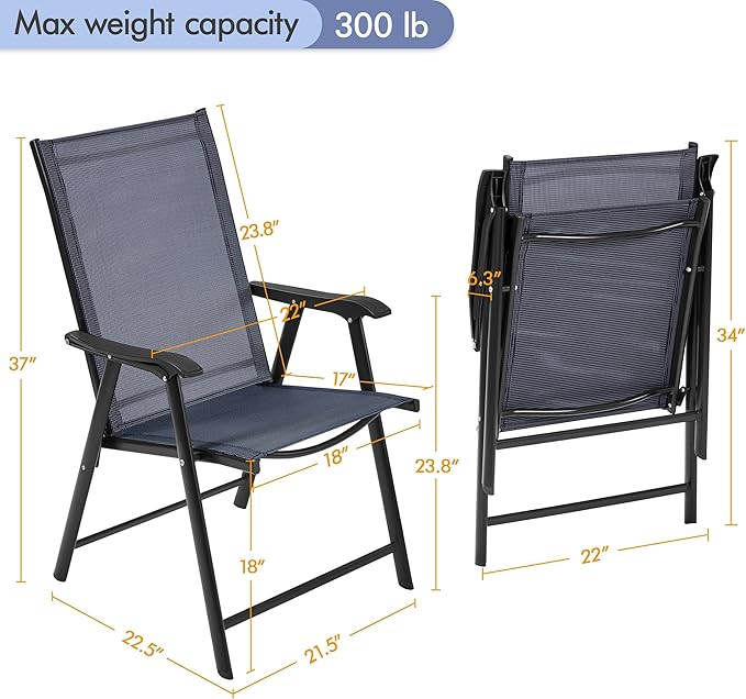 Yaheetech Outdoor Patio Chairs Set of 4, Portable Dining Chairs with Armrests for Camping, Lawn Yard Beach, Folding Outdoor Chairs 4-Pack with Metal Frame, Navy Blue