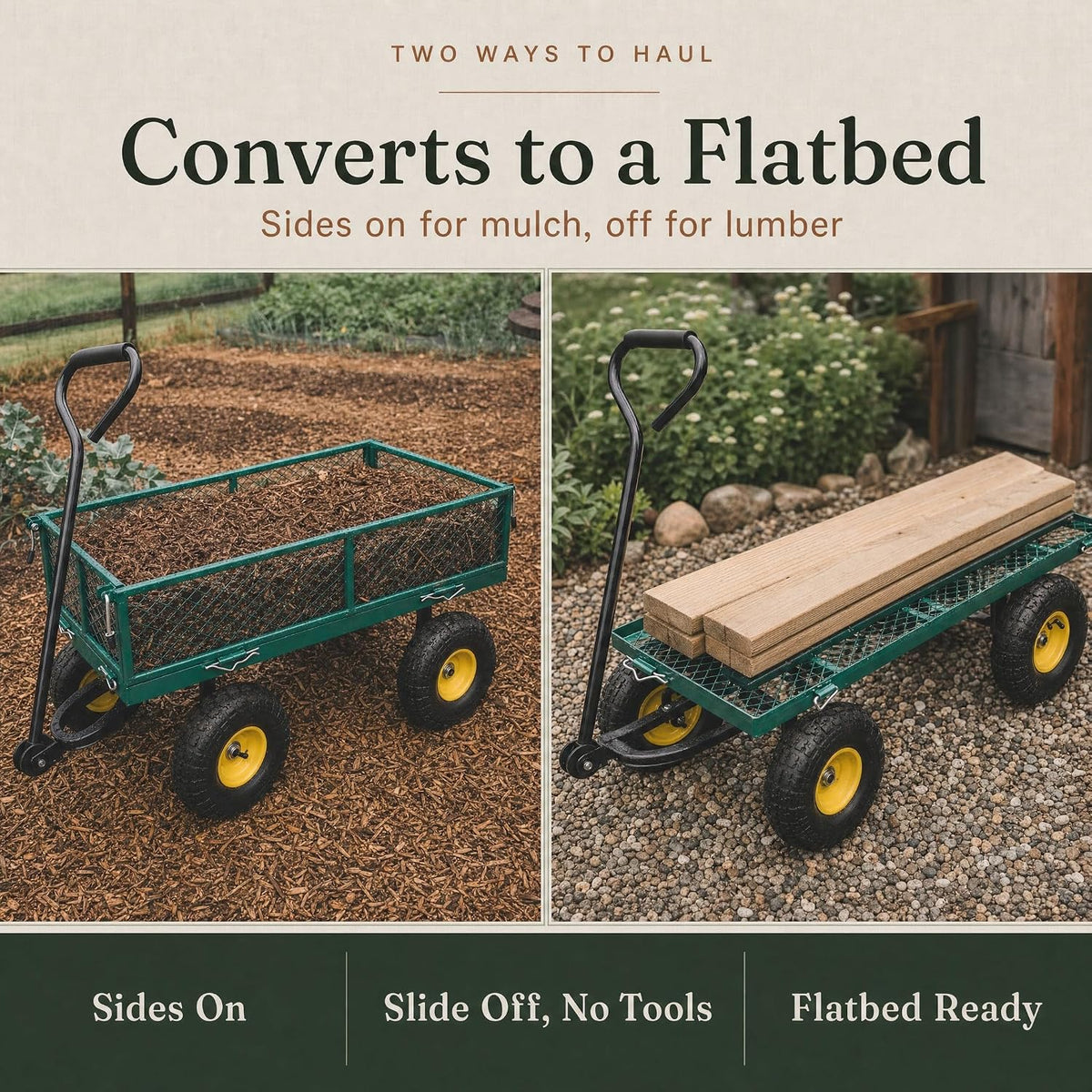 backyard expressions garden cart and utility wagon, 400, close-up detail