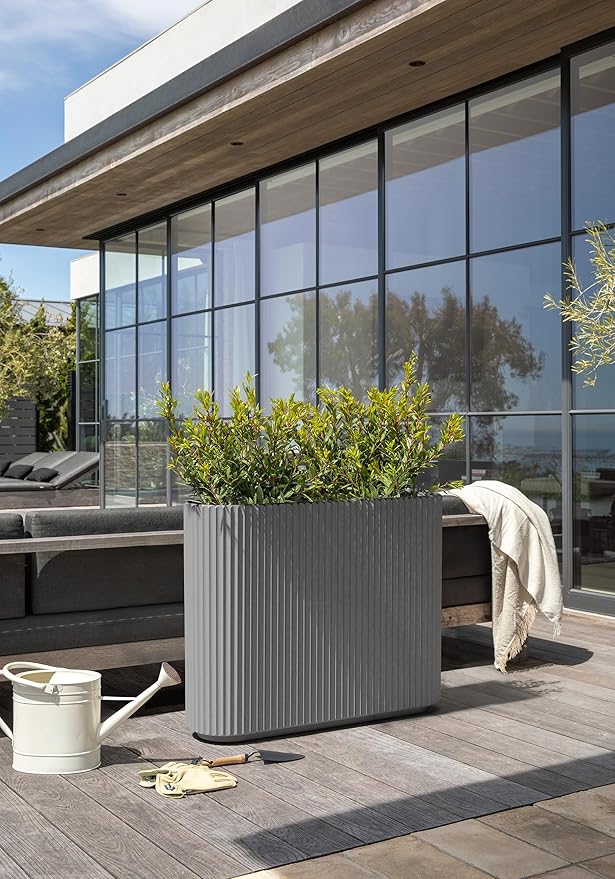 Veradek Demi Series Span Planter for Front Porch, Patio, Backyard | Durable Plastic-Stone Composite Material | Modern Décor for Shrubs, Flowers