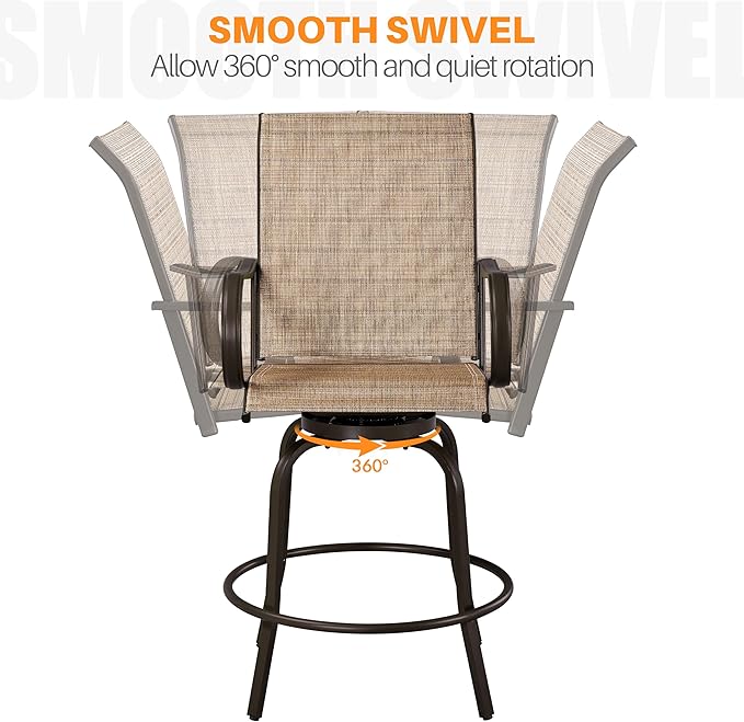 Yaheetech Patio Swivel Barstools Outdoor Chairs Set of 4, High Bistro Stools Outdoor Furniture, All-Weather Patio Stools for Outside, Beach, Lawn, Poolside and Garden, Brown