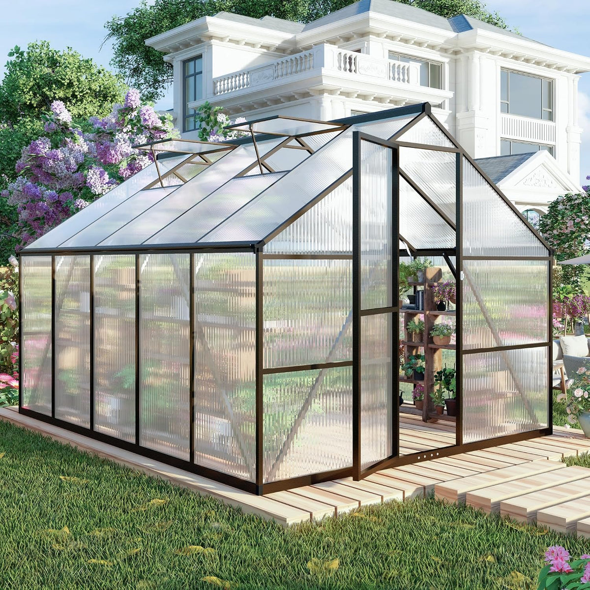 10 ft outdoor polycarbonate greenhouse, dark gray, main product view