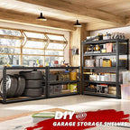 REIBII 2400LBS Storage Shelves 5 Tier Garage Shelving Heavy Duty Adjustable Garage Shelves, Utility Rack Shelf, Shelving Units for Storage Warehouse Pantry Closet, 35.5" W x 11.9" D x 72" H, Black