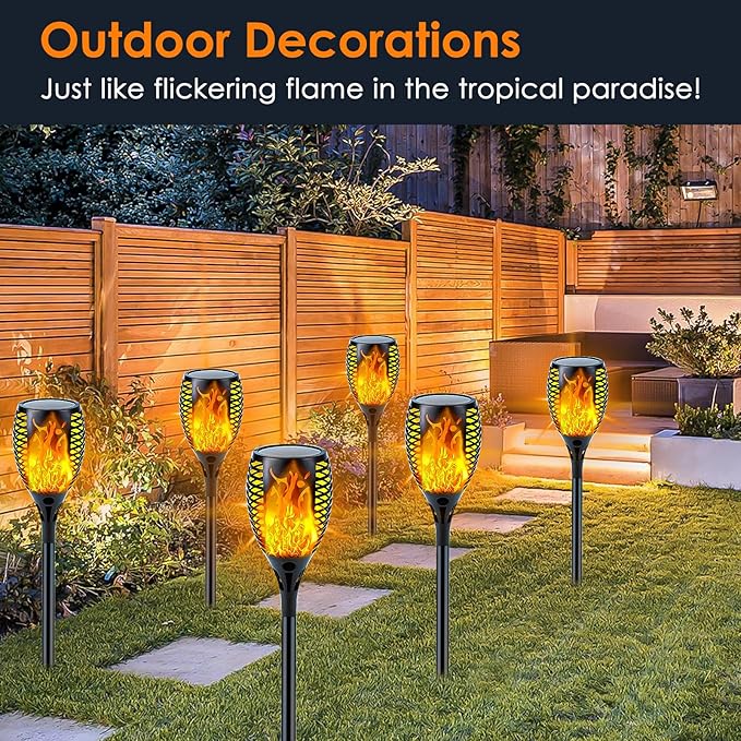 Upgraded Solar Lights Outdoor, 6 Pack Flickering Flame Solar Torch Lights with Super Larger Size for Outdoor Decor, Solar Garden Lights Waterproof Solar Flame Outdoor Lights for Patio Yard Pathway