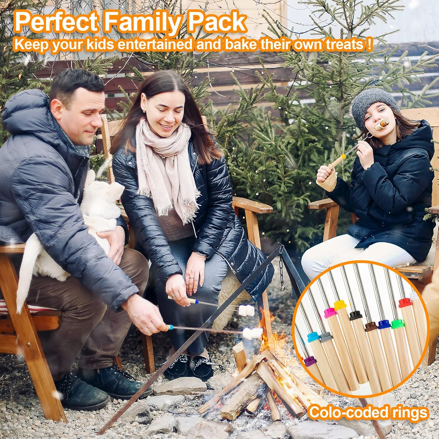 Eccliy 36 Pcs Roasting Sticks Campfire Smores Skewers for Fire 32 Inch Long Extendable Fork Smores Sticks with Wooden Handle 3 Pcs Storage Bag for Cooking Grill Hot Dog Camping Accessories
