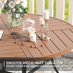VICLLAX Round Patio Table with Adjustable Umbrella Hole for 6, All Weather Metal Outdoor Dining Table for Lawn Garden, 50" Outdoor Coffee Table, Walnut Wood-Like Tabletop