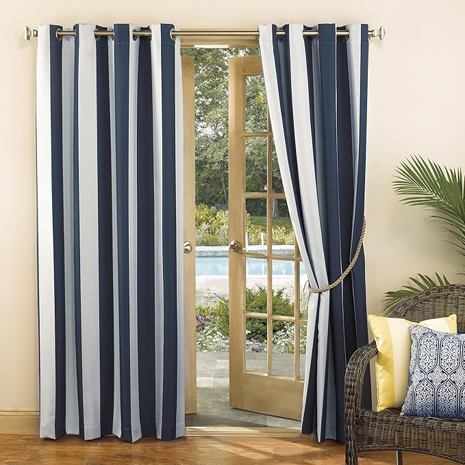 Sun Zero Valencia 2-Pack Cabana Stripe Indoor/Outdoor UV Protectant Energy Efficient Grommet Curtain Panel Pair