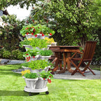 6 Tiered Strawberry Vertical Planters 2 Pack, Stacking Tower Garden with Support Pole, Stackable Herb Vegetable Planter Indoor Outdoor White