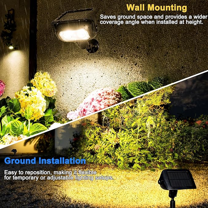 Solar Landscape Spotlights Outdoor Waterproof IP67, Warm White LED Spot Lights for Tree Flag Garden, Adjustable Solar Uplights Auto On Off with 2 Brightness Mode