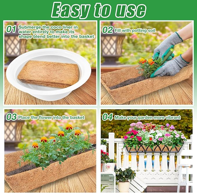 Y&M 4pcs 24“ Through Coco Liners Coconut Fiber Liner, Pre-Formed Replacement 24'' Coco Liner for Window Basket