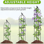 4-Pack 6FT Garden Obelisk Trellis for Climbing Plants,Adjustable 4-Tier Metal Plant Support,Rustproof Outdoor Plant Tower with 3 Decorative Tops for Roses,Tomatoes,Clematis & Vines,Black