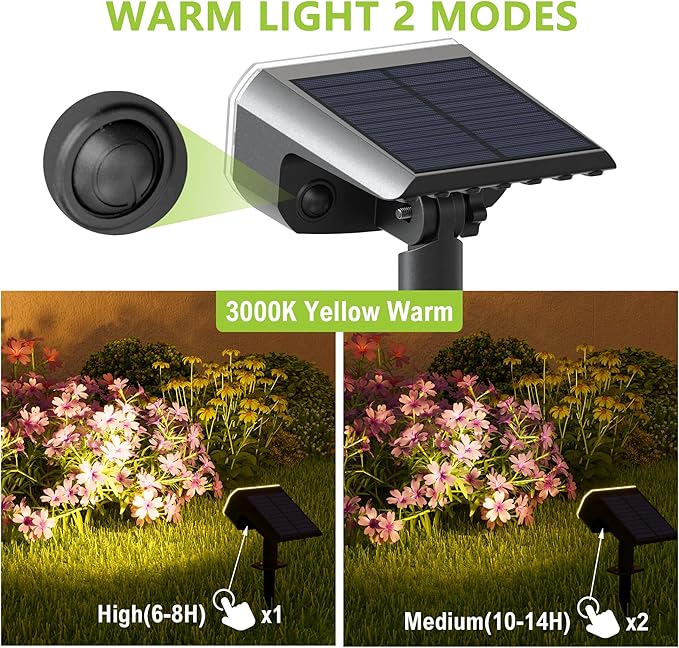 DAMINY Solar Spotlights Waterproof IP65,Auto On/Off,3000K 2 Lighting Modes Solar spot Lights for Garden,Pathway,Yard,Landscape-4 Pack