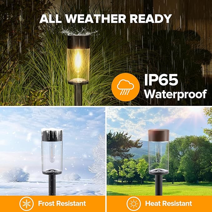 UME 10 Pack Solar Pathway Lights Outdoor, Bright Solar Garden Lights with Metal Design–IP65 Waterproof, Auto On/Off, 3000K LED Landscape Lighting for Yard, Lawn, Walkway, Driveway, Patio Decor