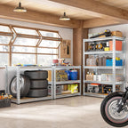 REIBII Garage Shelving, 5 Tier Storage Shelves Load 2400LBS, Adjustable Garage Shelves Heavy Duty, Metal Shelving Unit with Waterproof Columns for Warehouse, 35.5" W x 11.9" D x 72" H, Galvanized