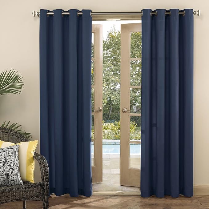 Sun Zero Marina Indoor/Outdoor UV Protectant Energy Efficient Grommet Curtain Panel, 54" x 95", Navy Blue