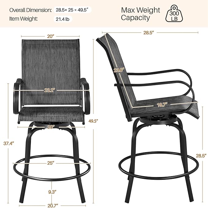 Yaheetech Patio Swivel Barstools Outdoor Chairs Set of 6, High Bistro Stools Outdoor Furniture, All-Weather Patio Stools for Outside, Beach, Lawn, Poolside and Garden, Black