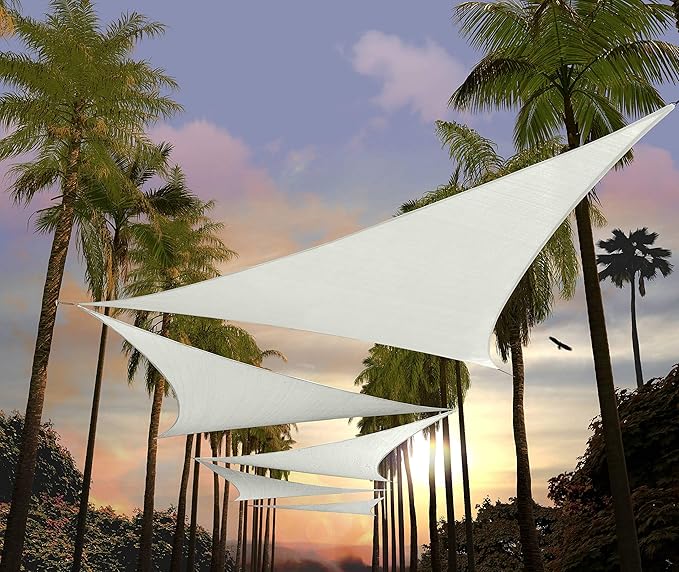 Amgo 10' x 10' x10' White Triangle Sun Shade Sail Outdoor Canopy Awning UPF50+ AGTAPRT12, 95% UV Blockage, Water and Air Permeable, Commercial Standard Heavy Duty (We Make Custom Size)
