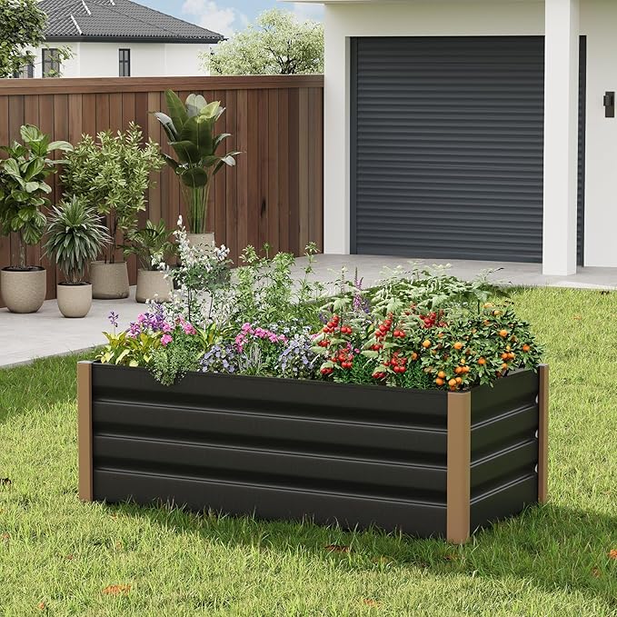 Garvee Commercial Aluminum Raised Garden Bed 8' x 3.5' x 16", Extra Large Open-Bottom Planter Box Kit for High Yield Vegetables, with Rounded Safety Corners & Anti-Cut Trim, Gray