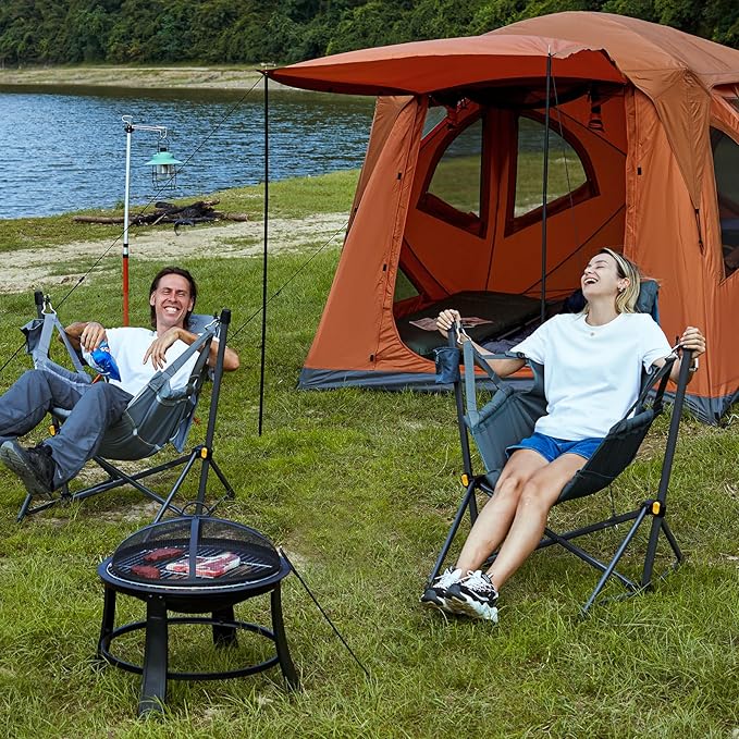 TIMBER RIDGE Hammock Camping Chair with Adjustable Backrest, Heavy Duty Folding Hammock Chair Supports 300lbs, Portable Hammock Chair for Camping, Travelling and Patio, Tan