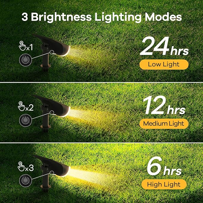 Linkind Solar Lights Outdoor Waterproof IP65, StarRay Dusk-to-Dawn Outdoor Solar Lights, 3 Lighting Modes Solar Spot Lights Outdoor for Garden, Yard, Landscape (Warm White, 6 Pack)