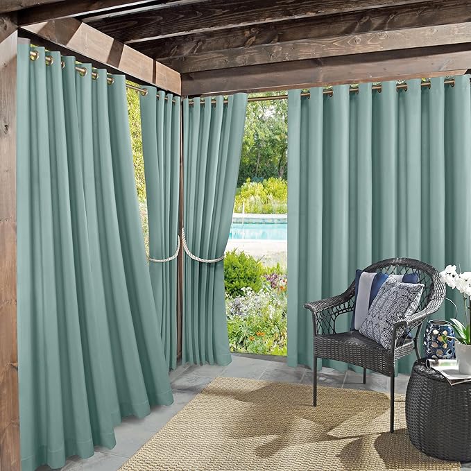 Sun Zero Marina Indoor/Outdoor UV Protectant Energy Efficient Grommet Curtain Panel, 54" x 95", Soft Teal