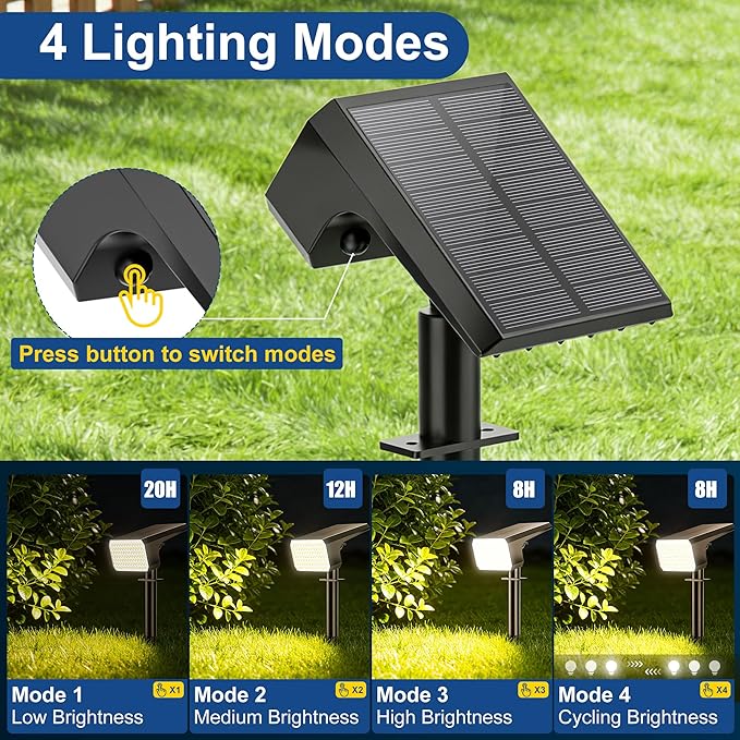 LANSOW 12 Pack Solar Spot Lights Outdoor Waterproof IP67, (90 LED/4 Modes) Solar Landscape Spotlights, 2-in-1 Solar Powered Flood Lights for Yard Garden Pathway Outside Tree, Auto ON/Off(Warm White)