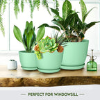 Utopia Home - Plant Pots Indoor with Drainage - 7/6.6/6/5.3/4.8 Inches Home Decor Flower Pots for Indoor Planter - Pack of 5 Plastic Planters for Indoor Plants, Cactus, Succulents Pot - Mint