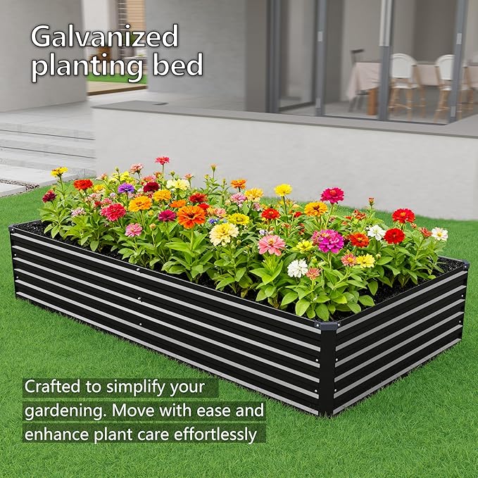 12x2x1.5FT Galvanized Raised Garden Bed,Vegetable Boxes-Rectangle Metal Flower Box,Large Planter Raised Beds Outdoor Garden for Planting,Fruit,Herb-Black