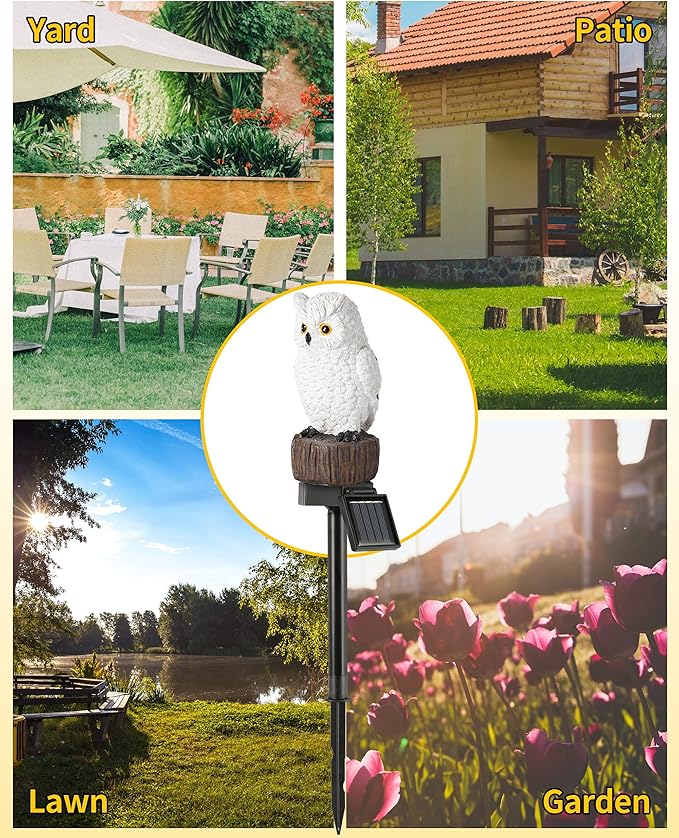 iStatue 2PC Solar Owl Garden Stake Lights, Handcrafted Resin Owl Outdoor Decor with Soft Warm Light, Solar Powered Lawn & Pathway Accent Gardening Gift (2-Pack, Owl)