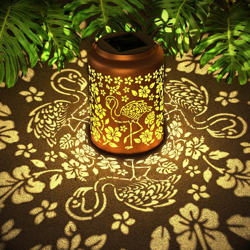 Flamingo Outdoor Garden Solar Lantern Waterproof Decorative Hanging Decor | Solar Powered Birthday Gifts for Women Mom Grandma Waterproof Metal Hanging Light for Patio Yard Porch Backyard