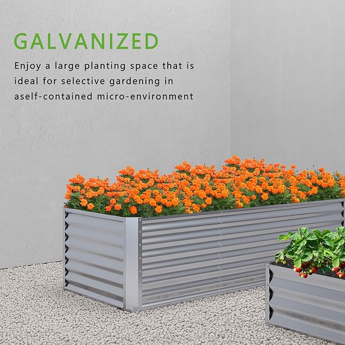 2PCS 8x4x1FT Galvanized Raised Garden Bed,Planter Raised Beds-Metal Garden Box,Large Plant for Outdoor Planting, Vegetables Bed，Flower,herb-Silver