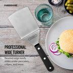 Farberware Pro Triple Rivet Wide Turner - 9.5-Inch Stainless Steel Head Kitchen Spatula with Durable POM Handle & Reinforced Rivets, Ideal Cooking Utensil for Flipping, Lifting & Scraping