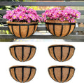 LalaGreen Wall Planters (4 Pack, 12 Inch) Black Metal Deck Railing Planter with Coco Liners, Wall Plant Holder Window Basket Flower Pots for Outdoor Plants, Horse Trough Modern Fence, Balcony, Patio