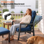 Pellebant Aluminum Outdoor Recliner Chair with Pneumatically Adjustable Backrest - Weather-Resistant Patio Lounge Chair, 4.7-Inch Thick Removable Cushions for Deck, Porch & Backyard, Navy Blue