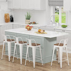 Yongchuang 26 inch Metal Bar Stools Set of 4 Counter Height Barstools Farmhouse Kitchen Bar Chairs with Wood Seat Low Back Cream White