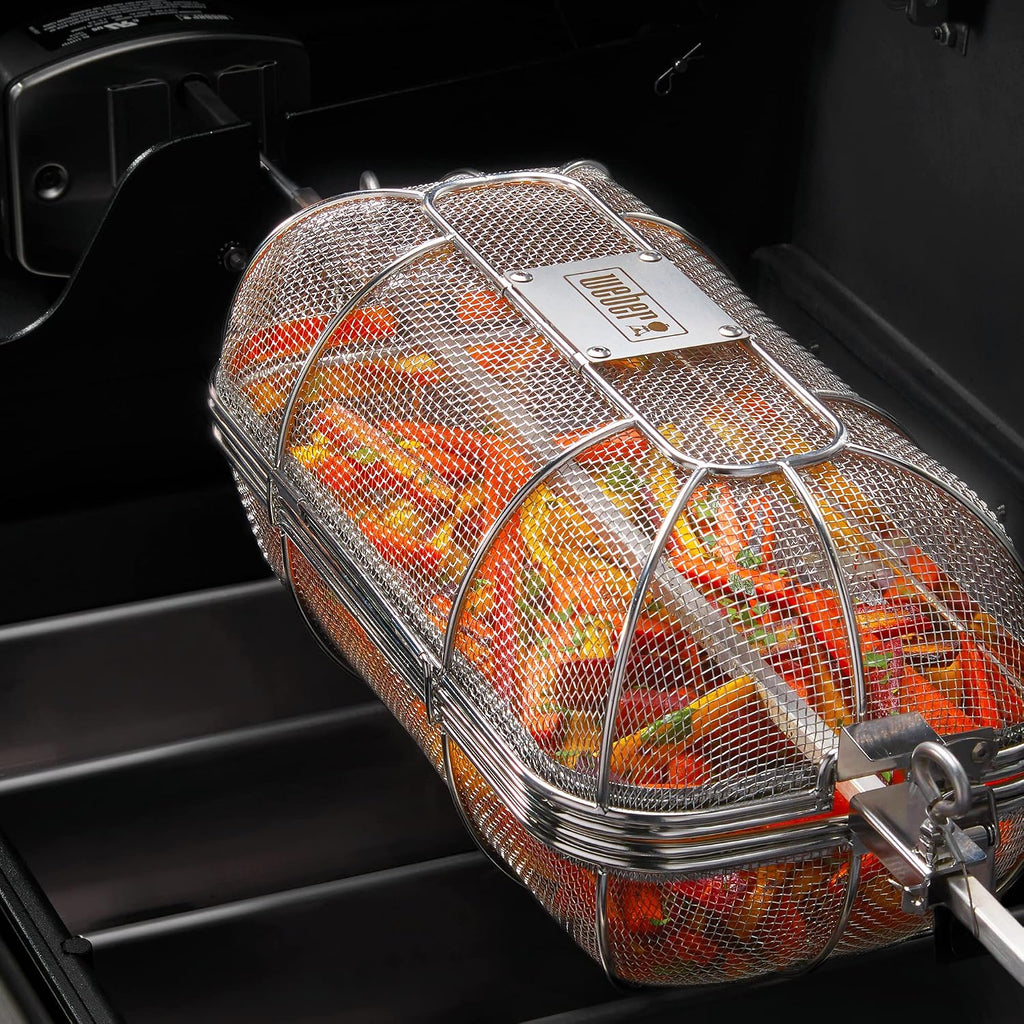 Weber Crafted® Rotisserie Crisping Basket, Stainless Steel for Gourmet Grilling | Rotisserie Basket with Removable Divider for Even Crisping, Air-Fryer Style (Rotisserie Kit Required) - Grill Accessory