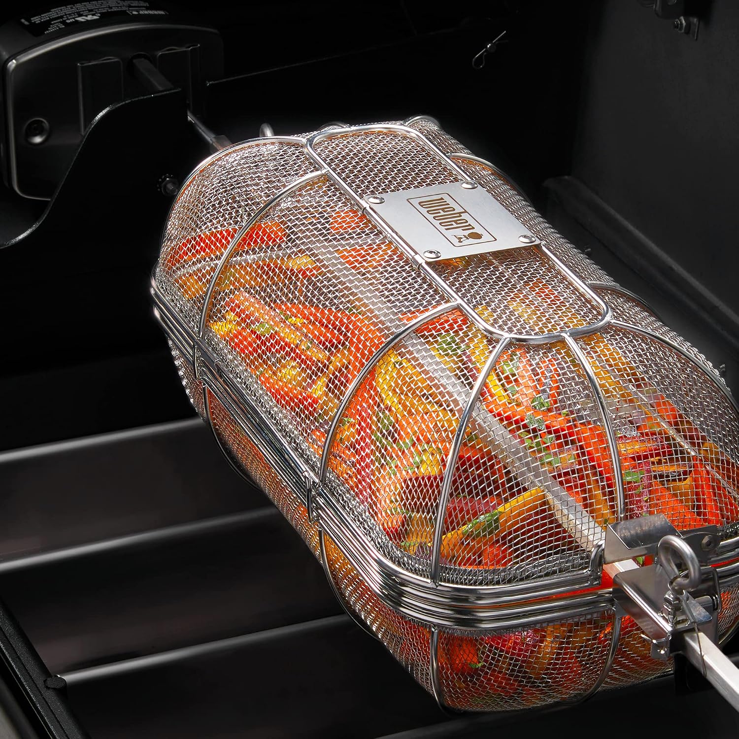 Weber Crafted® Rotisserie Crisping Basket, Stainless Steel for Gourmet Grilling | Rotisserie Basket with Removable Divider for Even Crisping, Air-Fryer Style (Rotisserie Kit Required) - Grill Accessory