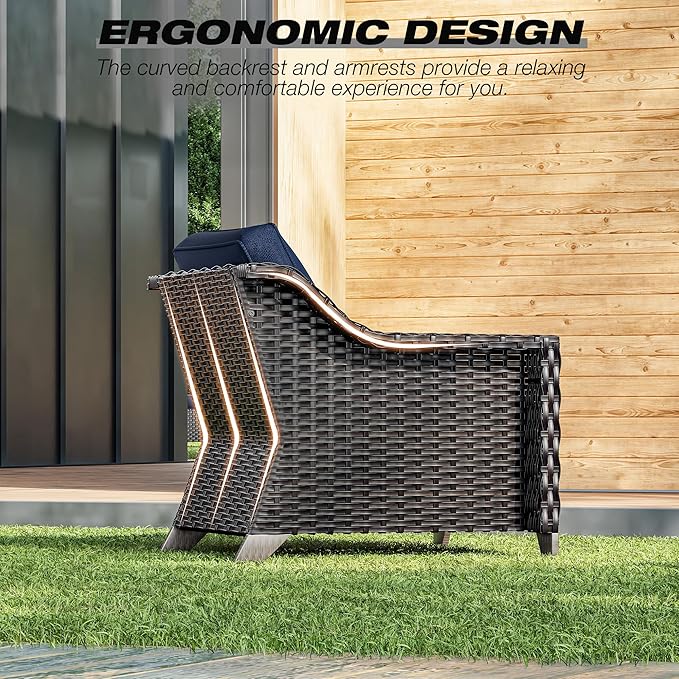 Joyside Wicker Patio Furniture Sets, 6 Pieces Upgraded Large Size Outdoor Furniture with Patio Dining Chairs, 3-Seat Sofa and Outdoor Ottoman, Thick Cushions, Wide Armrest