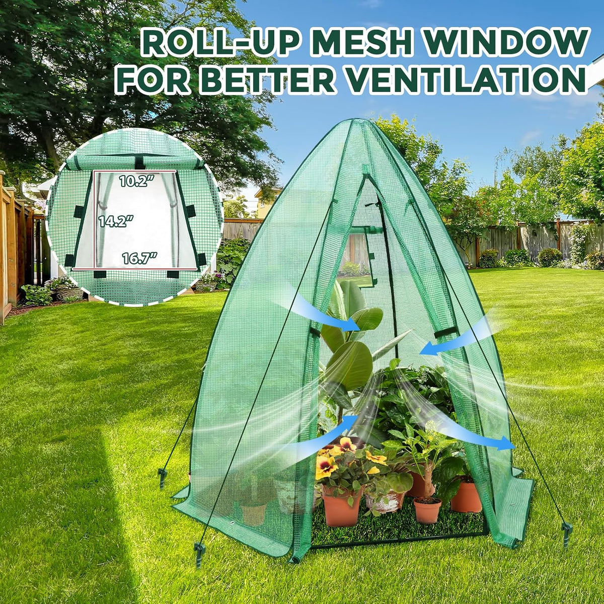 eagle peak portable mini dome greenhouse with zippered, side view