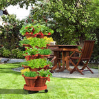 7 Tiered Strawberry Vertical Planter 2 Pack, Stackable Tower Garden Planter Herb Garden Planter with Movable Casters and Bottom Saucer Indoor and Outdoor - Terra Cotta