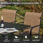 VICLLAX Outdoor Dining Set for 4, 5 Pieces Patio Dining Furniture Set with Umbrella Hole- 40.2" Patio Table and Chairs for Balcony, Garden and Deck, Walnut Tabletop