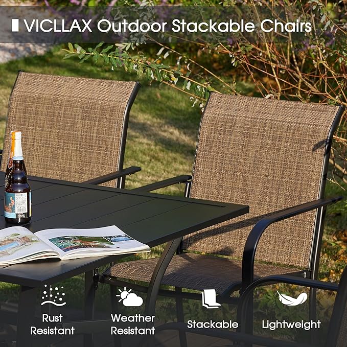 VICLLAX Outdoor Dining Set for 4, 5 Pieces Patio Dining Furniture Set with Umbrella Hole- 40.2" Patio Table and Chairs for Balcony, Garden and Deck, Walnut Tabletop