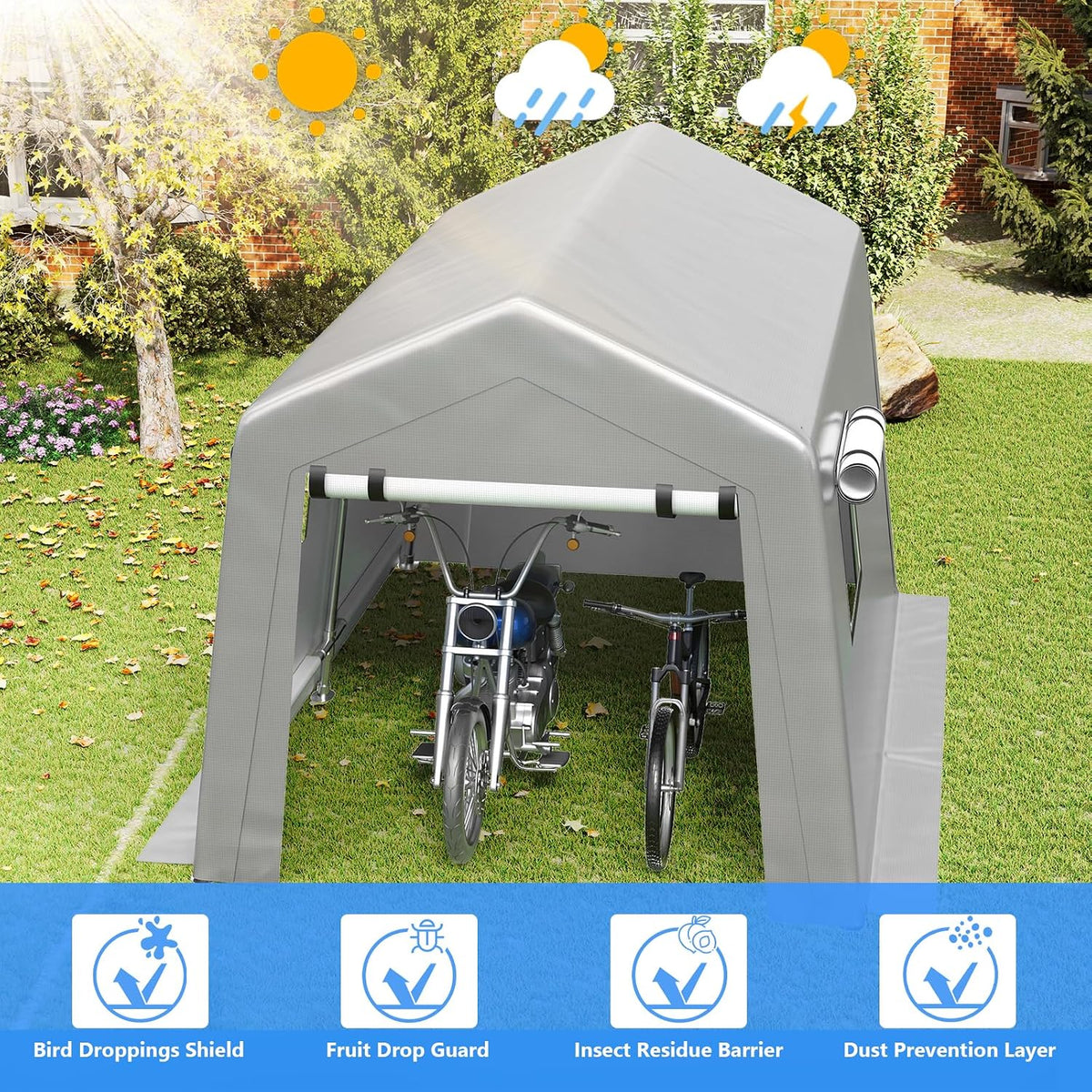 jocoevol 8x10 ft carport heavy duty tent with showing dimensions