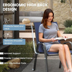 Patio Dining Chairs Set of 8, Outdoor High Stacking Chairs，Breathable Seat Fabric and Alloy Steel Frame for Backyard, Porch, Garden, Sunroom (Blue)