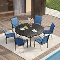 VICLLAX Patio Table and Chair Set of 6, All Weather Metal Round Outdoor Dining Furniture Set-50 Round Outdoor Table and Chairs, Black Tabletop