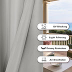 BONZER Outdoor Curtains for Patio Water Resistant Heavy Privacy Light Filtering Grommet Outside Curtains for Porch, Pergola, Gazebo, 1 Panel, 84W x 84L inch, Silver