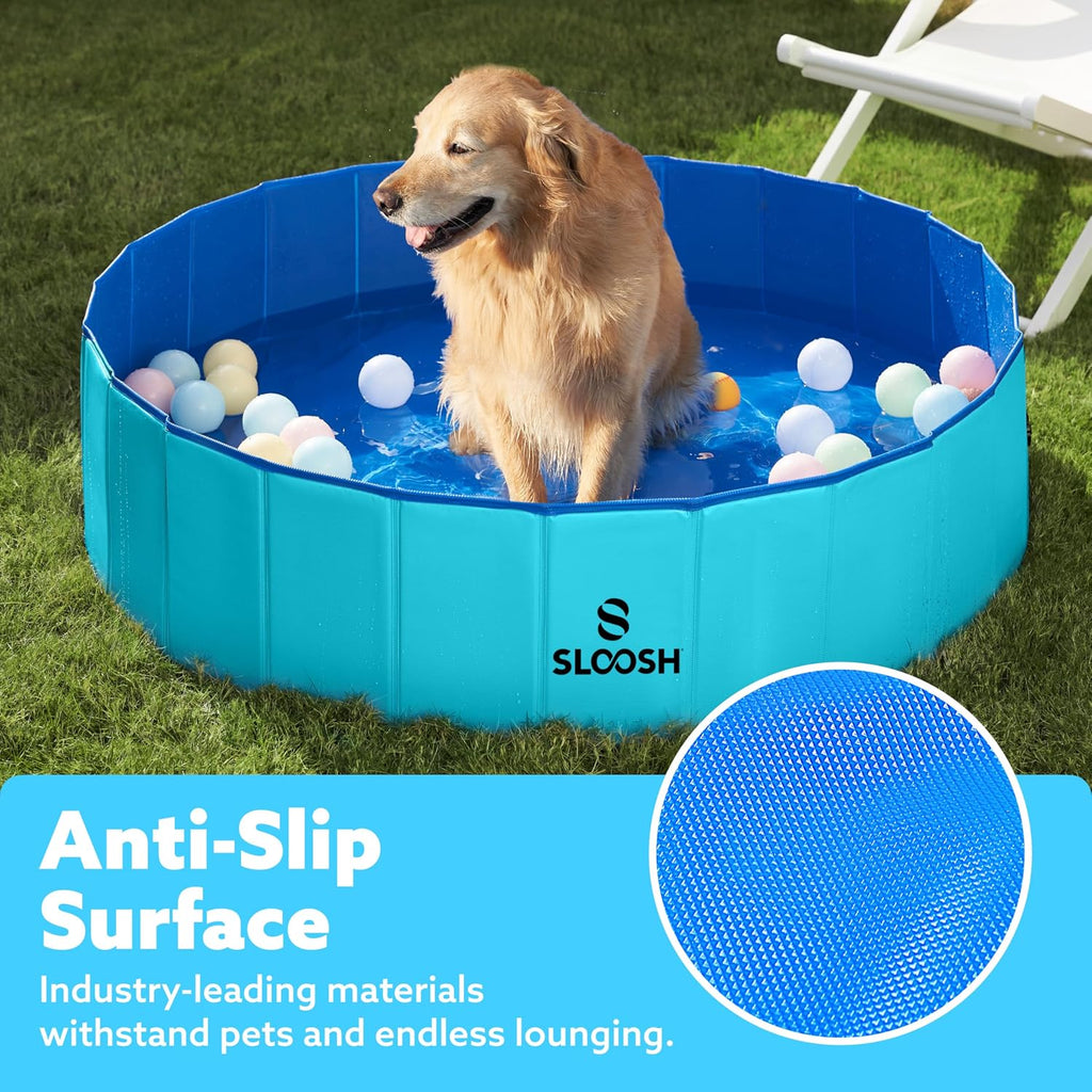 SLOOSH Foldable Dog Kiddie Pool - Portable Hard Plastic Doggie Swimming Pool, Anti-Slip Collapsible Pets Bath Tub Suitable for Kids Indoor Outdoor Backyard Use (Blue, 48" x 12") (Pack of 2)