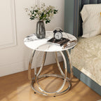O&K FURNITURE Silver Side Table Living Room, Round End Table with Metal Frame, Modern Nightstand for Small Spaces, Bedroom, Home Office, 1PC