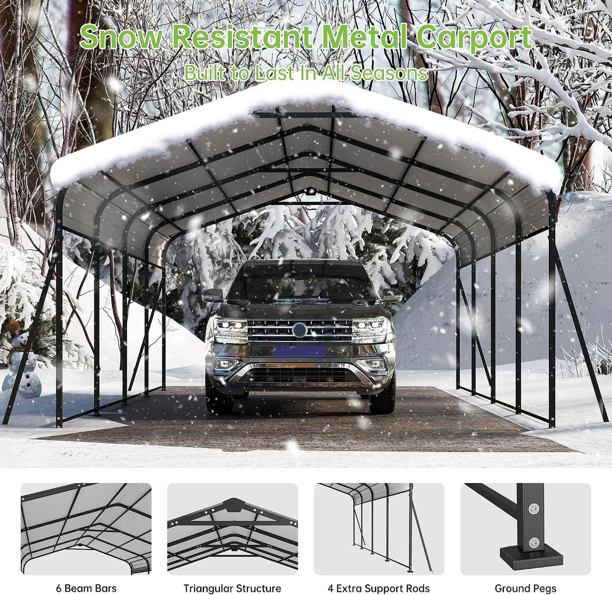 12x20 ft updated galvanized steel roof metal carport, side view