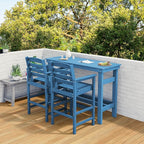 SERWALL Outdoor Bar Set - 4 Adirondack Bar Chairs & Bar Height Table with 1.6" Umbrella Hole, All-Weather HDPE Patio Furniture for Poolside, Backyard, Garden - Blue